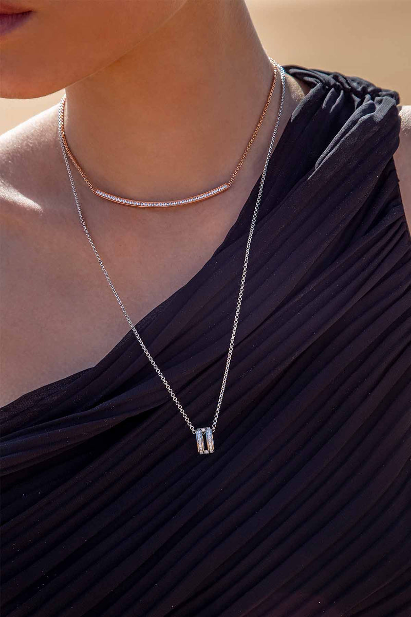 APM MONACO Adjustable Necklace with Double Line Ring Pendant In Silver