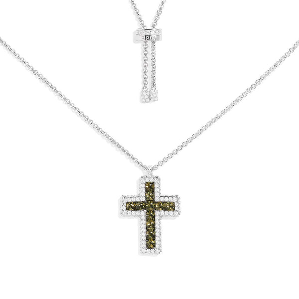 Khaki Pavé Cross Adjustable Necklace