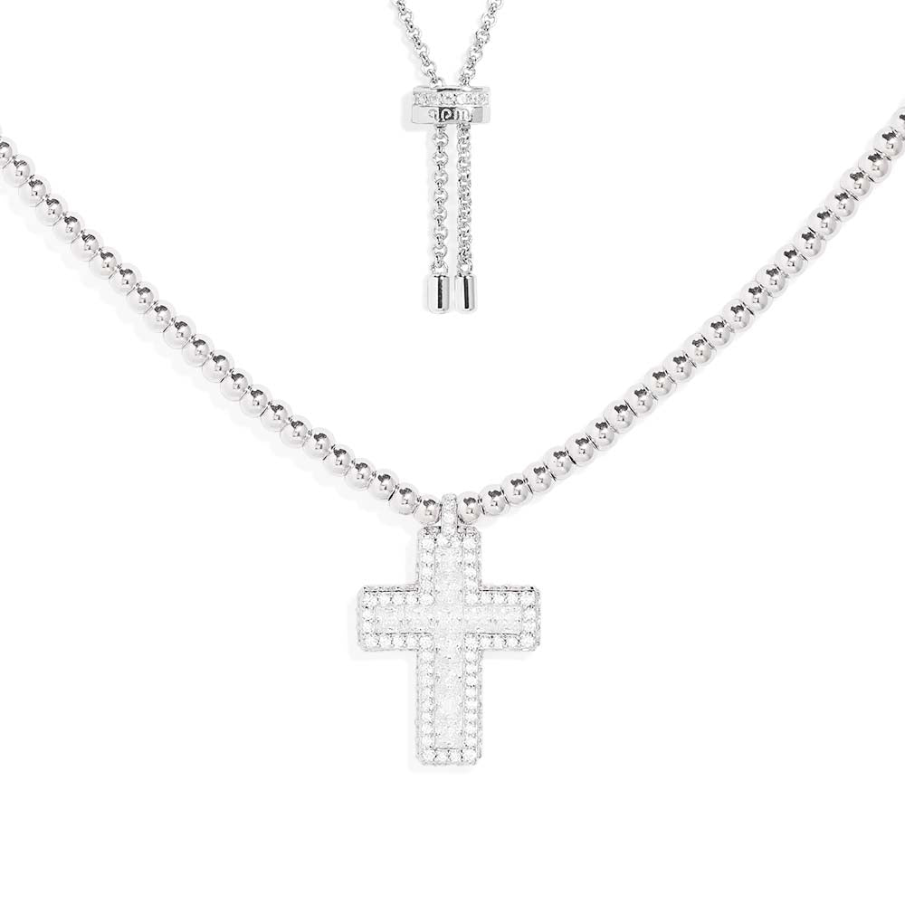 Pavé Cross Adjustable Necklace with Beads - APM Monaco UK