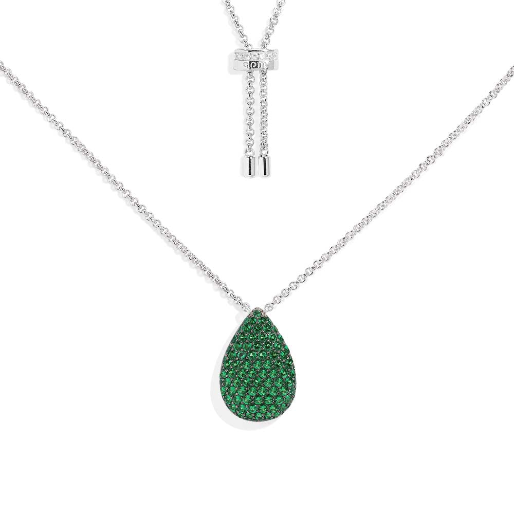 Adjustable Necklace with Green Drop