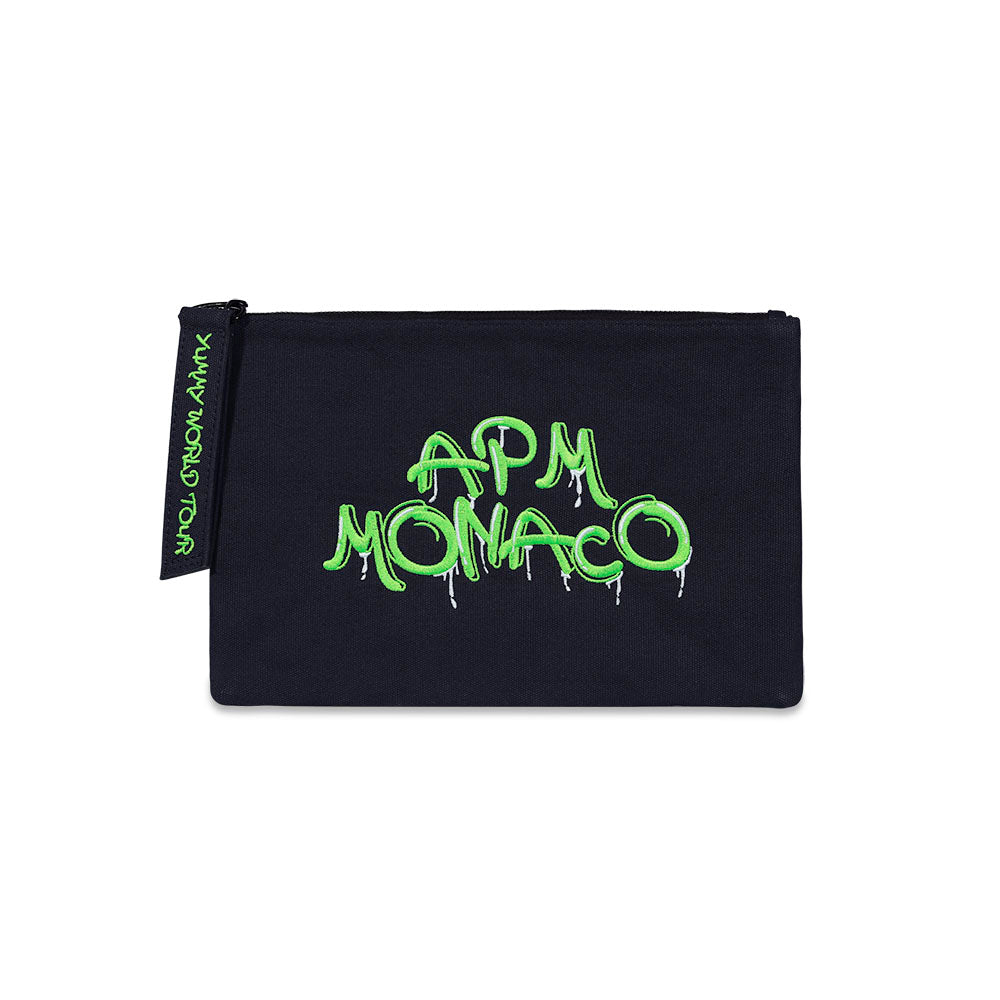 绿色刺绣APM Monaco涂鸦手拿包