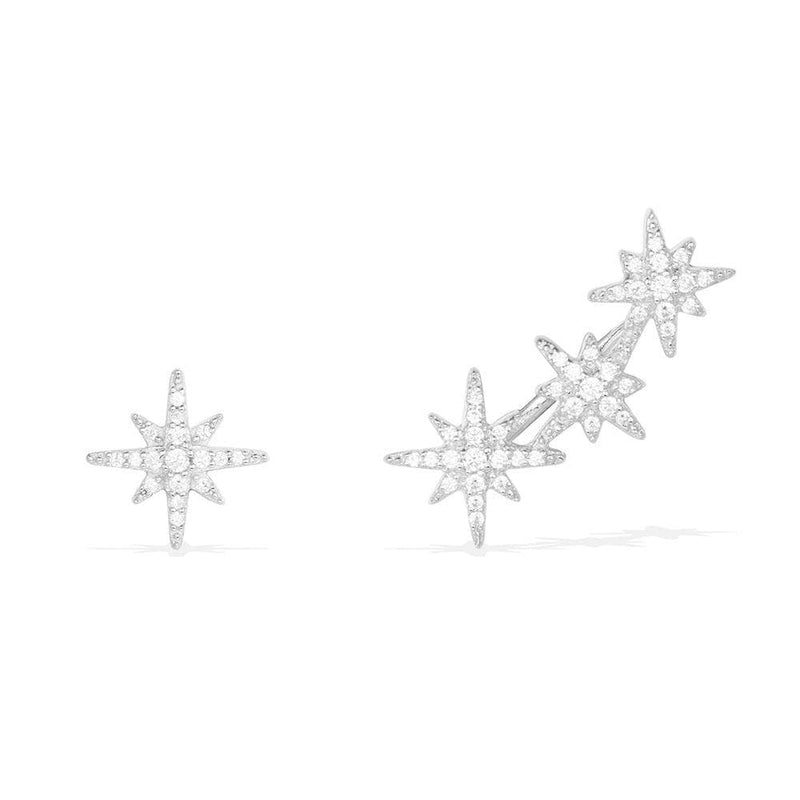 Asymmetric Triple Météorites Earrings - pink silver