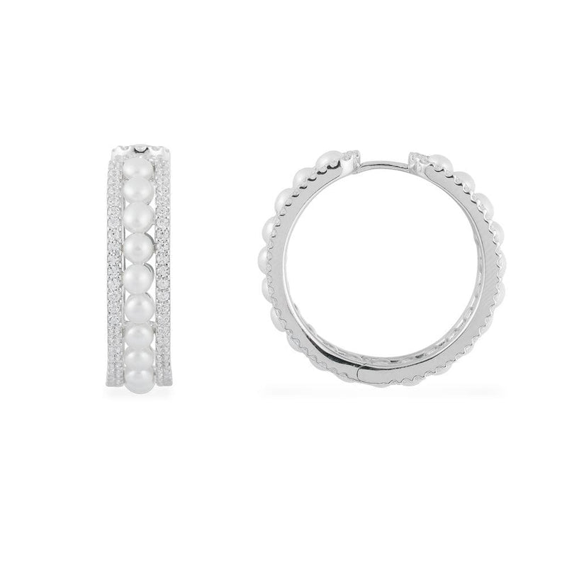 Double Paved Hoop Earrings with Pearls