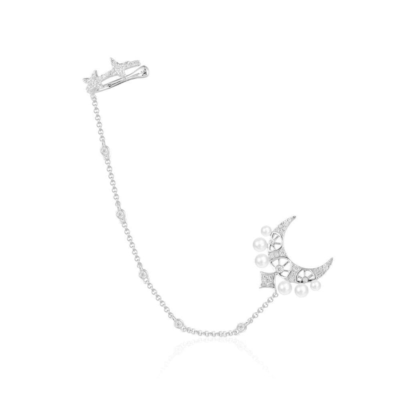 Single Moon & Stars Ear Cuff with Pearls