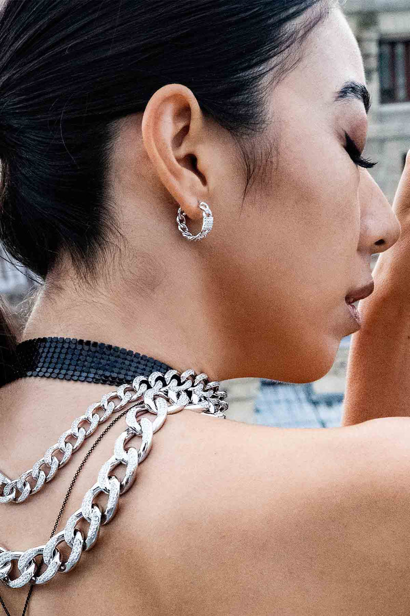 APM Monaco Pavé Chain Hoop Earrings in silver