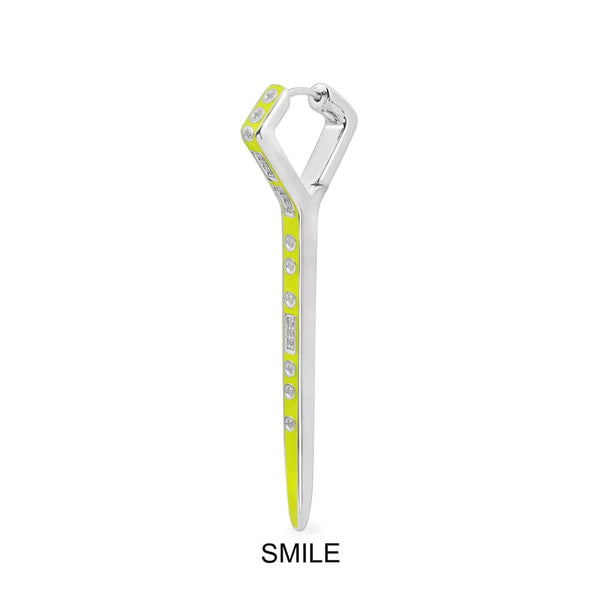 单只萤光黄色SMILE摩斯密码耳环 - 银白色