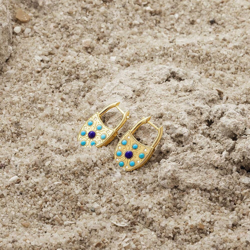 Blue Stone Lock Hoop Earrings