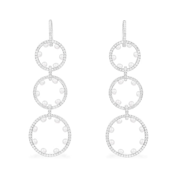 Long Pavé Hoop Earrings with Pearls