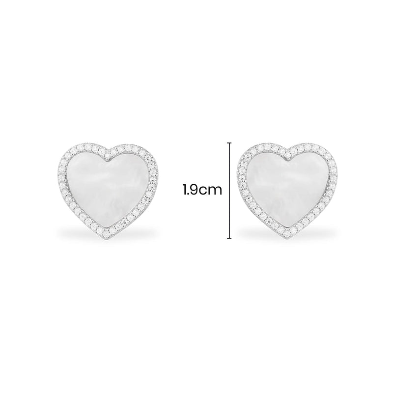 White Nacre Heart Stud Earrings