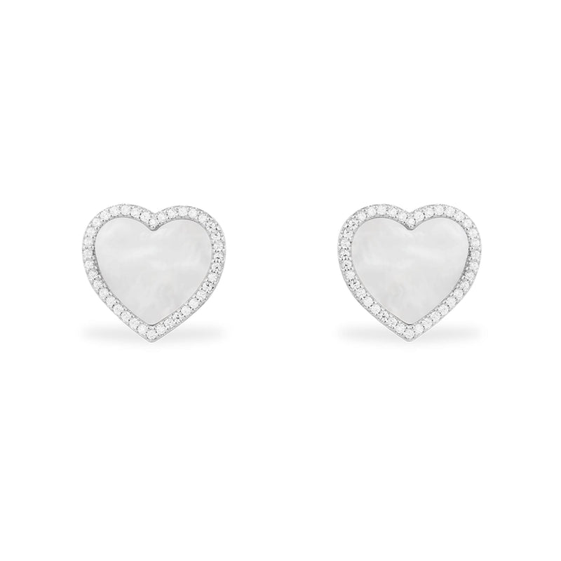 White Nacre Heart Stud Earrings
