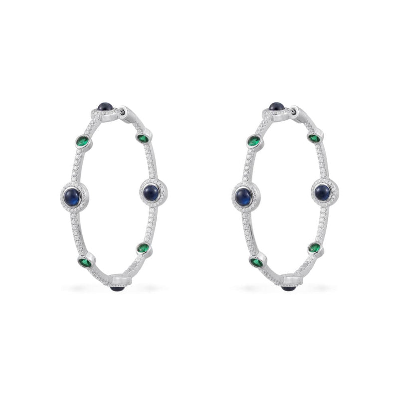 Green and Blue Stones Hoop Earrings