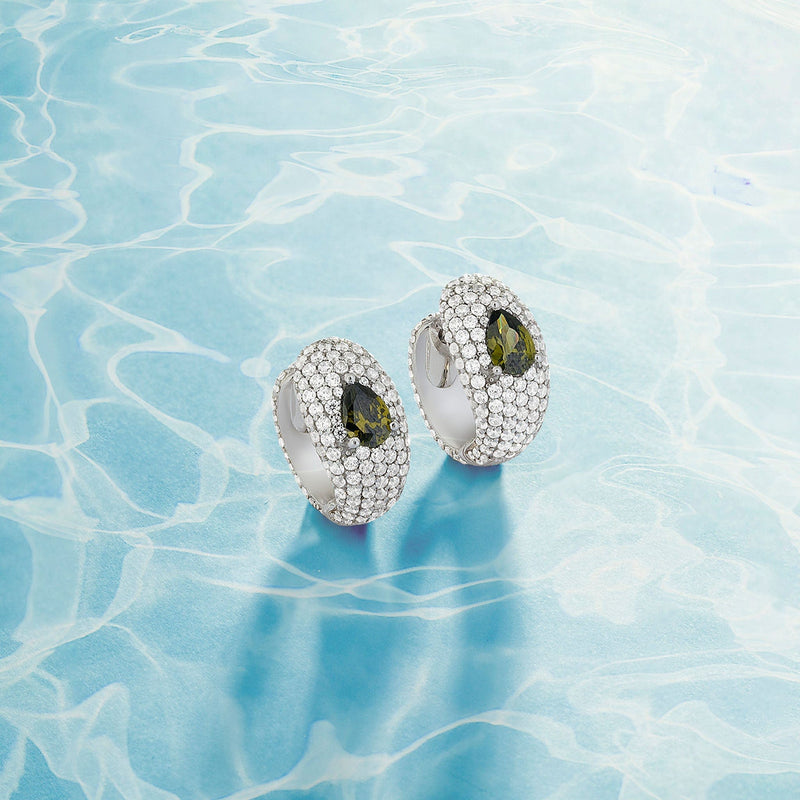 Chunky Green Pear Huggie Earrings
