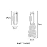 Baby Snow Yummy Bear (Clippable) Asymmetric Hoop Earrings – Silver