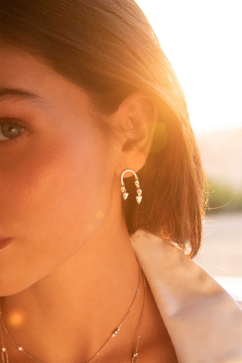 APM Monaco Pavé Pear Stones Arch Earrings in White Silver