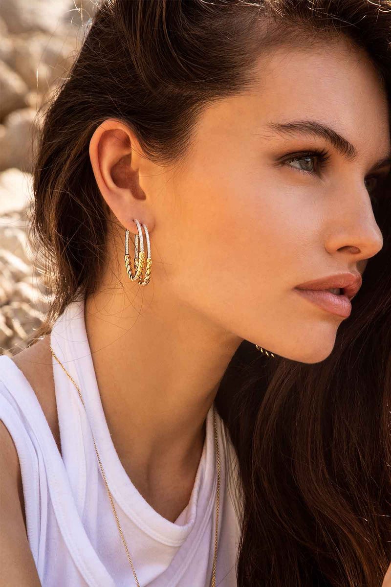 APM Monaco Pavé Twist Hoop Earrings in Silver