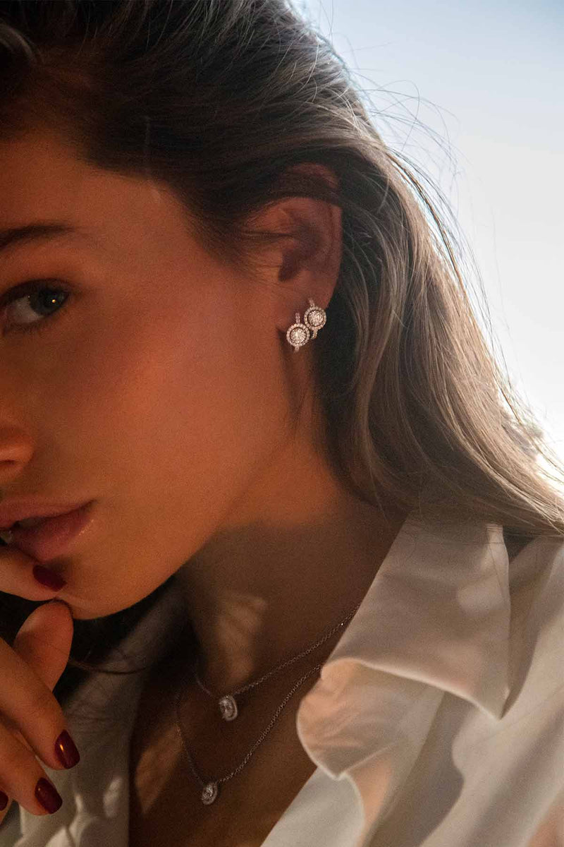 APM Monaco Hoop Earring with Round Stones in White Silver