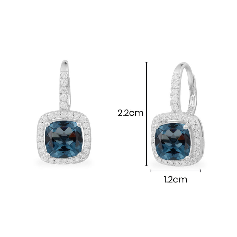 海军蓝方形锆石圈形耳环
