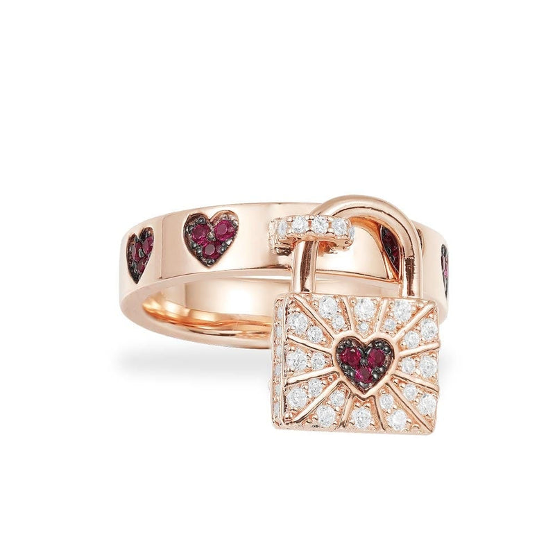 Red Heart Ring with Love Lock Charm