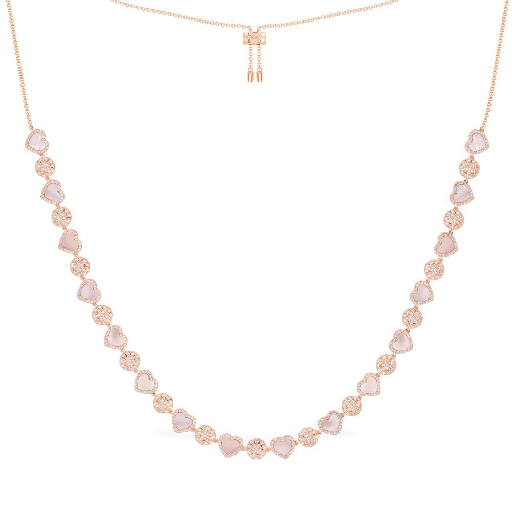 Pink Nacre Heart & Dot Adjustable Necklace
