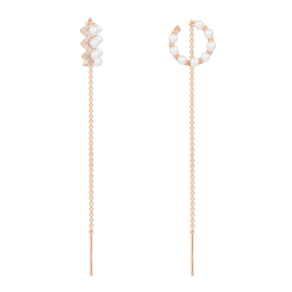 Up and Down Pearl and Chain Ear Cuffs