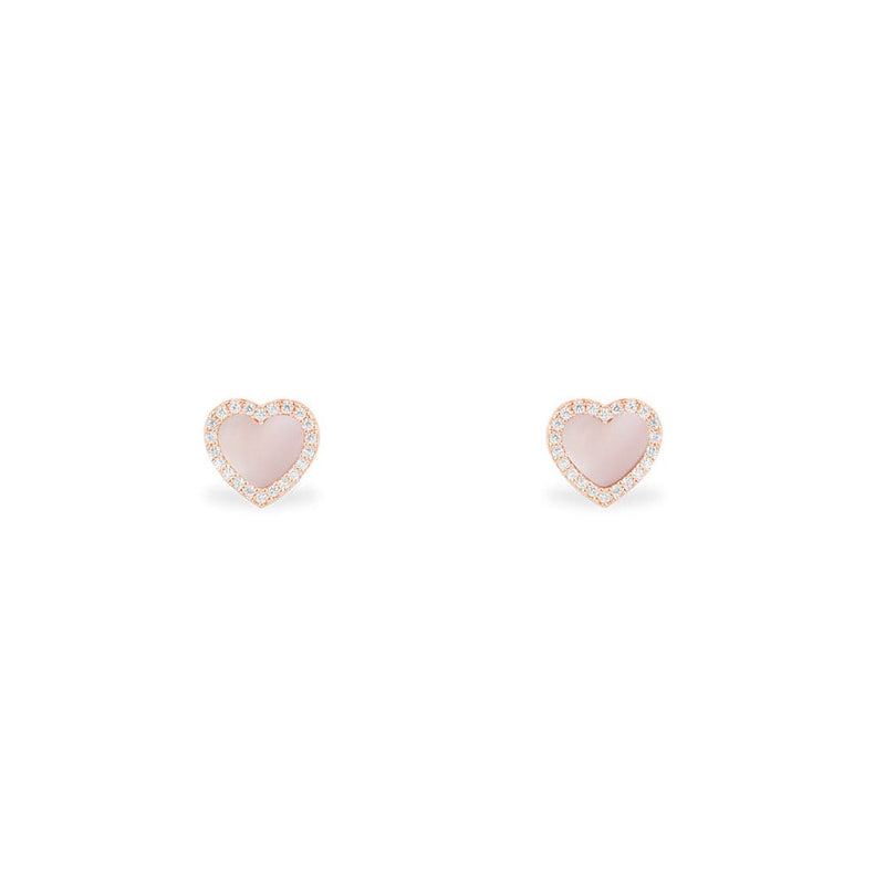 Pink Nacre Heart Stud Earrings