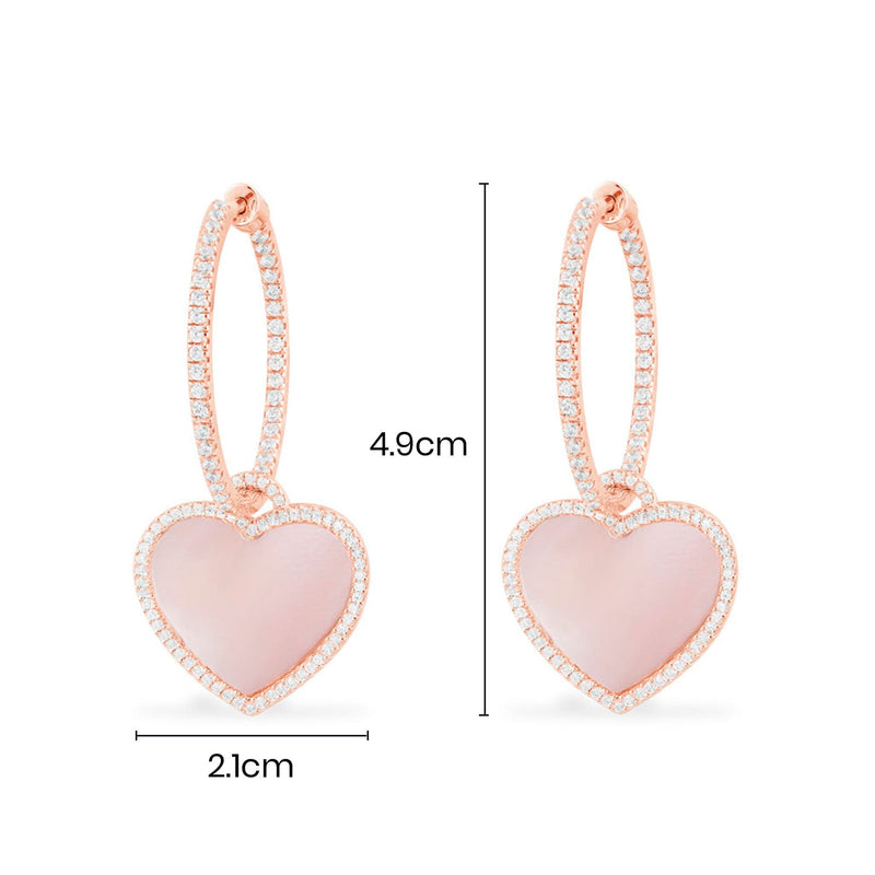 Hoop Earrings with Pink Nacre Heart