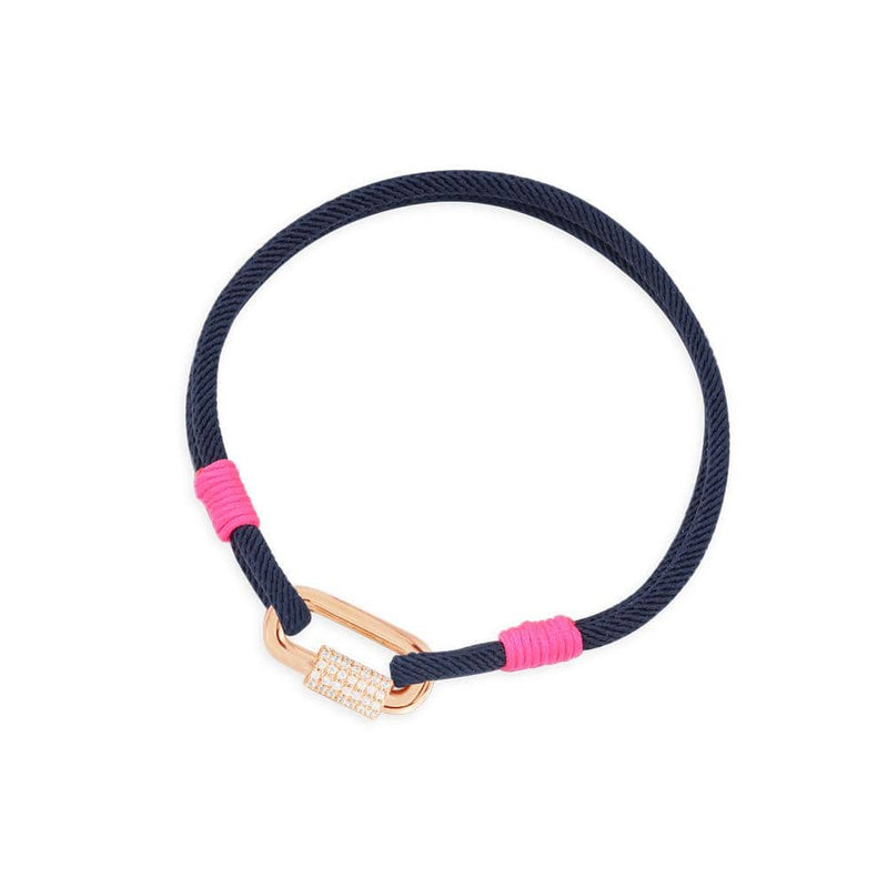 Navy and Pink Friendship Bracelet with Chain Link
