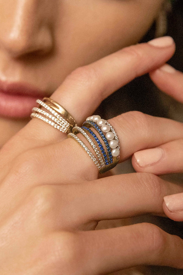 Multi-Hoop Ring with Pearls