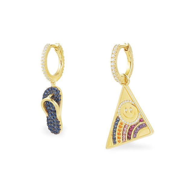 Asymmetric Flip-Flop and Happy Face Hoop Earring