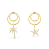 Asymmetric Palm Tree & Starfish Earrings