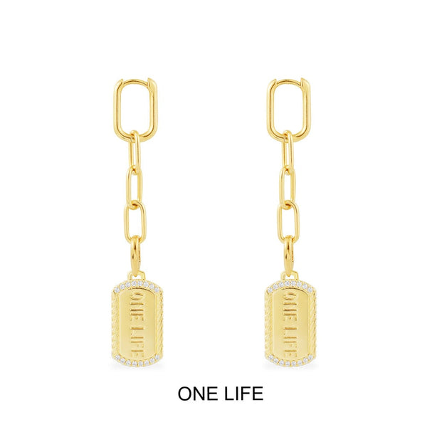 Chain Earrings with ONE LIFE Clippable Medals