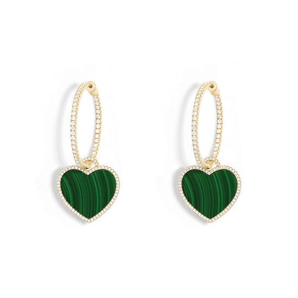 Pav Hoop Earrings with Malachite Heart APM Monaco APM Monaco UK