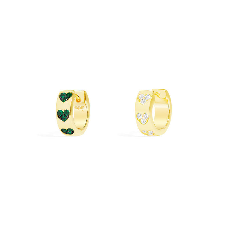 Green & White Heart Huggie Earrings