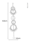 Long Asymmetric Sun Pendant Earring with Pearls and Hoop