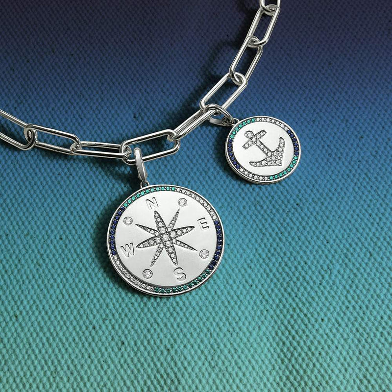 Anchor Medal with Navy & Lagoon Stones (Clippable)