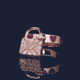 Red Heart Ring with Love Lock Charm